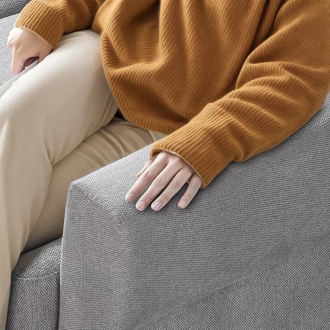 L Shaped Couch Small Sectional Sofa for Living Room L Couch with Pocket Springs Seat Cushion Linen Fabric Tapered Legs Comfy Corner Sofa for Small Space Apartment Office Light Grey