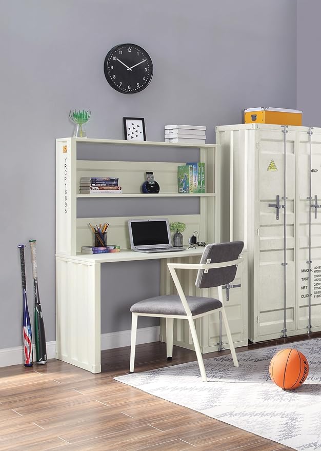 White 1-Door Writing Desk with Hutch for Home Office | Storage Desk with Open Compartment and Adjustable Shelf