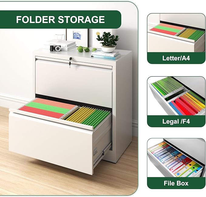 2 Drawer File Cabinet with Lock Small Filing Cabinets for Home Office Modern Farmhouse Under Desk Storage Cabinet Organizer with Locking DrawersWhite