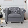 LEVNARY Leather Upholstered Armchair Mid-Century Modern Single Sofa Chair with Rolled Arms and Nailhead Tufted Pu Leather Chesterfield Chair for Home Bedroom Reading Room (Gray)