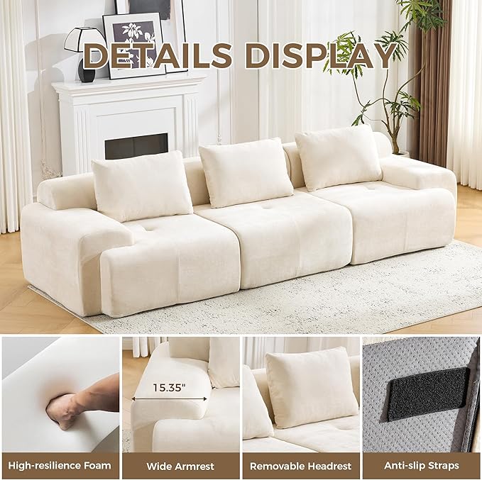 120.5 Modular Sectional Sofa Chenille Upholstered Boneless Couch Modern Deep Seat Cloud Sectional Couches for Living Room Oversized 3 Seater Couch No Assembly Beige