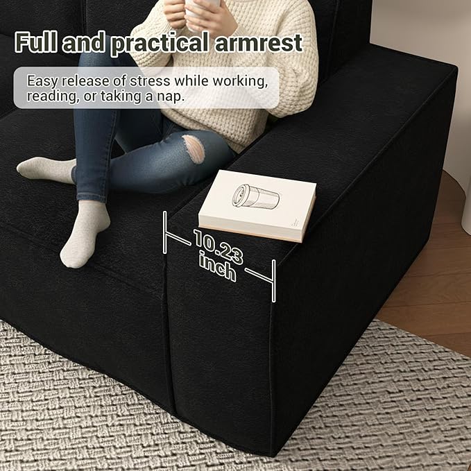 Cloud Modular Sectional Sofa Boneless Couch Sectional Couches with Deep Seat 2 Seater L Shape Couch for Living Room Chenille Memory Foam Sofas No Assembly RequiredBlack