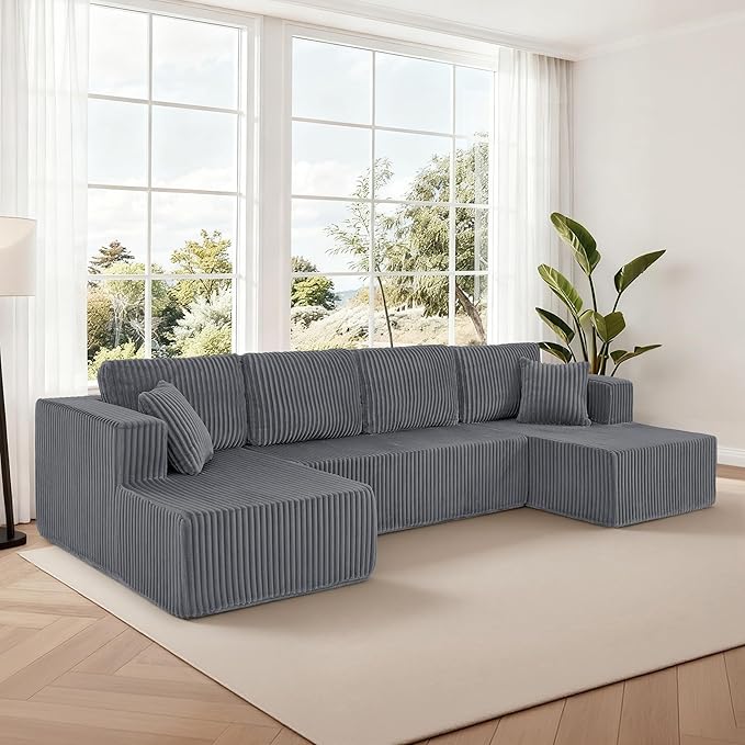 Comfortable Compression U-Shaped Modular Combination Sofa Compression Combination Modern Minimalist Corduroy Sofa Suitable for Living Room and Bedroom (Grey)