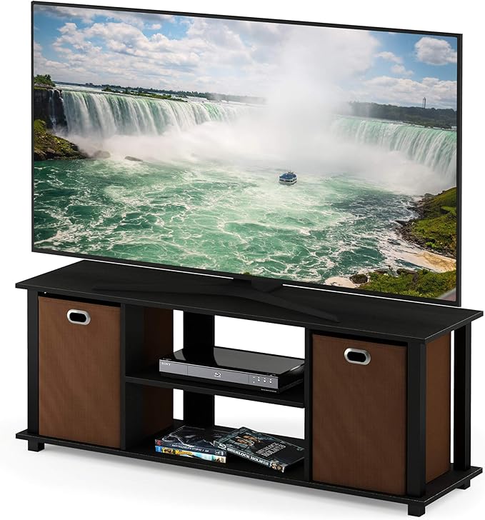 FURINNO Econ Entertainment Center Americano/Black/Brown 42 Inch TV Size
