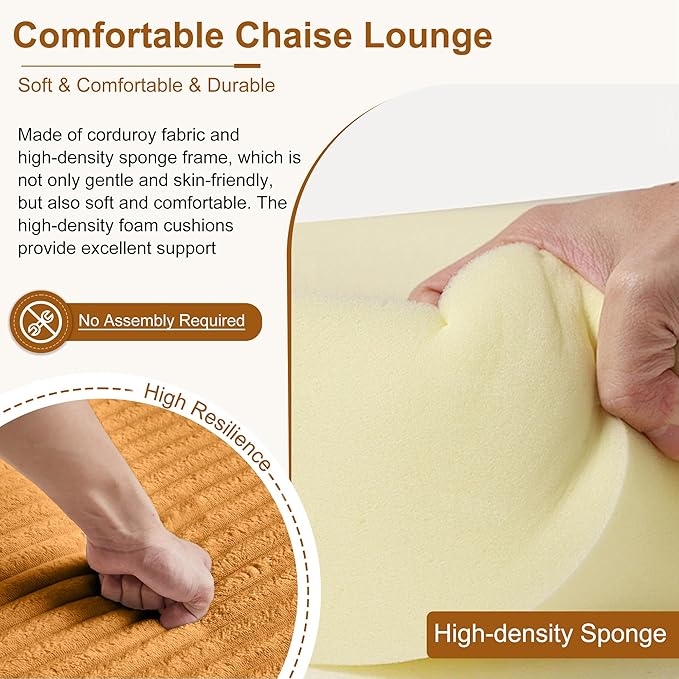 Avenix 66 Boneless Oversized Chaise Lounge Chairs Indoor Boneless Oversized Chaise Lounges Indoor Boneless Oversized Reading Chairs Cloud Sleeper Sofa Couch Bed with 3 Pillows for Living RoomOrange