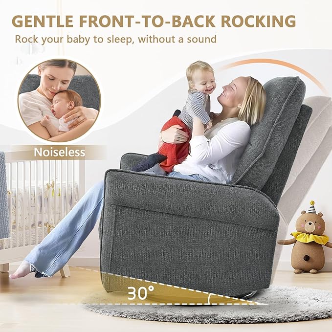 cinkehome Power Swivel Rocker Recliner with USB Overstuffed Electric Reclining Chair Snowflake Fleece Rocker Recliner for Nursery Living Room Bedroom