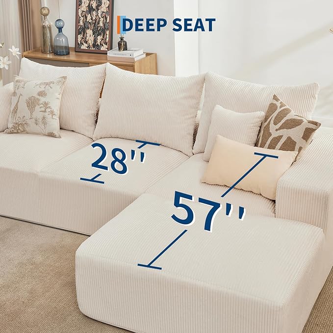 110 Modular Sectional Sofa Couches for Living Room Cloud Memory Boneless Couch No Assembly RequiredComfy Cloud 3-Seater Couch with Chaise Memory Foam Sofa for Offices Bedroom and Apartment