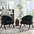 Mid Century Modern Accent Chair Comfy Upholstered Teddy Velvet Armchair with Wood Frame for Living Room or Bedroom Black