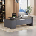 70.8 L-Shaped Executive Desk with File Drawers and Storage Cabinet Modern Large Office Desk Computer Workstation Gray Oak &amp Grey