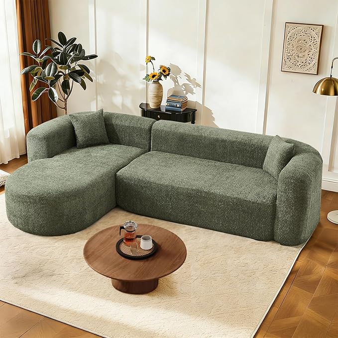 Curved Sectional Sofa with Left Chaise 109 Oversized Boneless Couches L-Shape Modern Cloud Modular Couche with Deep Seat Upholstery Chenille for Living Room No Assembly Required Green