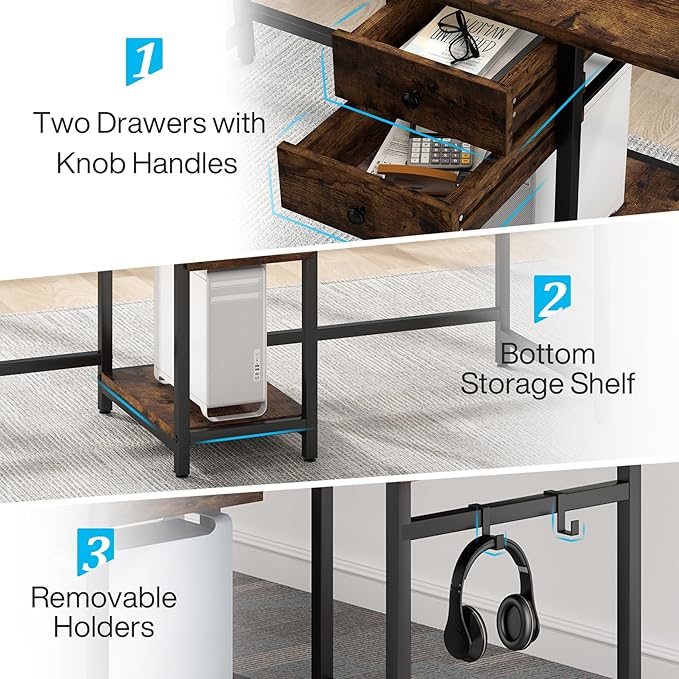 Tribesigns 78.74’’ Two Person Desk with 2 Drawers Long Double Computer Desk Gaming Table with Shelves Industrial Study Writing Table Workstation for Home Office Rustic Brown