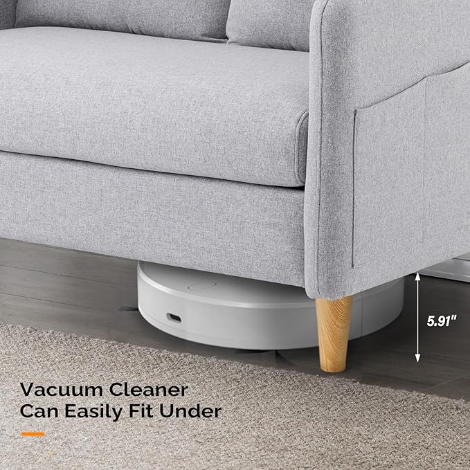 VINGLI 47 Small Couch Linen Loveseat Sofa Light Grey Mini Couch Mid Century Modern Decor Love Seat for Small Spaces Living Room Bedroom Play Room