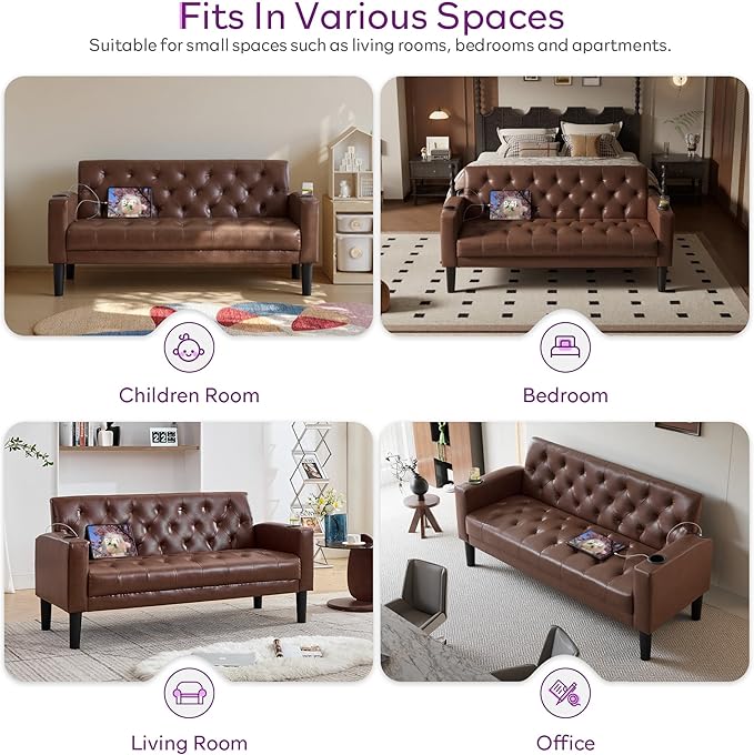 TYBOATLE 62 W Leather Loveseat w/Chairs 2 Piece Sofa Sets for Living Room w/ 2 USB Charger Ports and 2 Cupholders Living Room Furniture Sets of 2 (2 Brown)