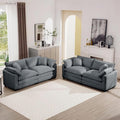 mikibama Luxury 2 Piece Sofa Set 2 Pieces of Loveseat Couch Modern Corduroy Comfy Cloud Couches Set for Living Room Office with 4 Armrest Pillows and 4 Toss Pillows Grey