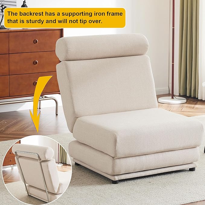 Convertible Chair Bed Sleeper&amp Floor Futon Sofa Bed Chair Fold Out Sleeper Chair Bed with Pillow Single Sofa Chair for Bedroom Living Room Small Space (Cream White)