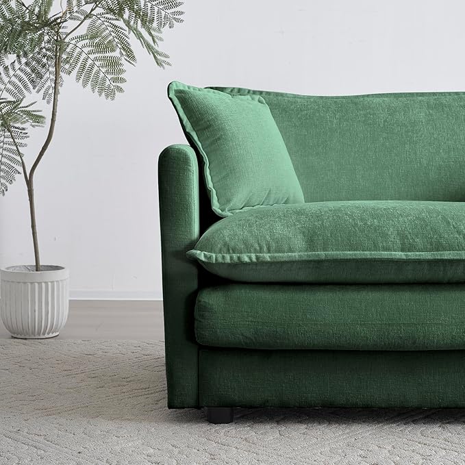 146.5 Modular Sectional Sofa 5 Seater L-Shaped Sectional with Ottoman and Pillows Modern Minimalist Soft Sofa &amp Couch for Living RoomGreen