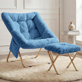 Comfy Saucer Chair for Adults Foldable Living Room Chairs Soft Faux Fur Lounge Chair for Bedroom Reading Chairs X-Large (Ottoman-Blue)