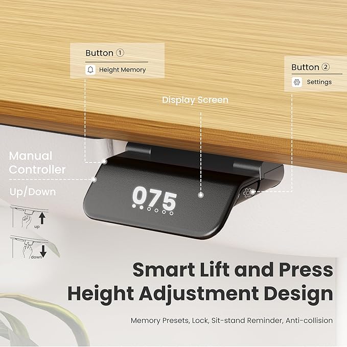 COLAMY LumiDesk All-in-1 Electric Standing Desk Height Adjustable Desk (Veneer Desktop Oak + White)