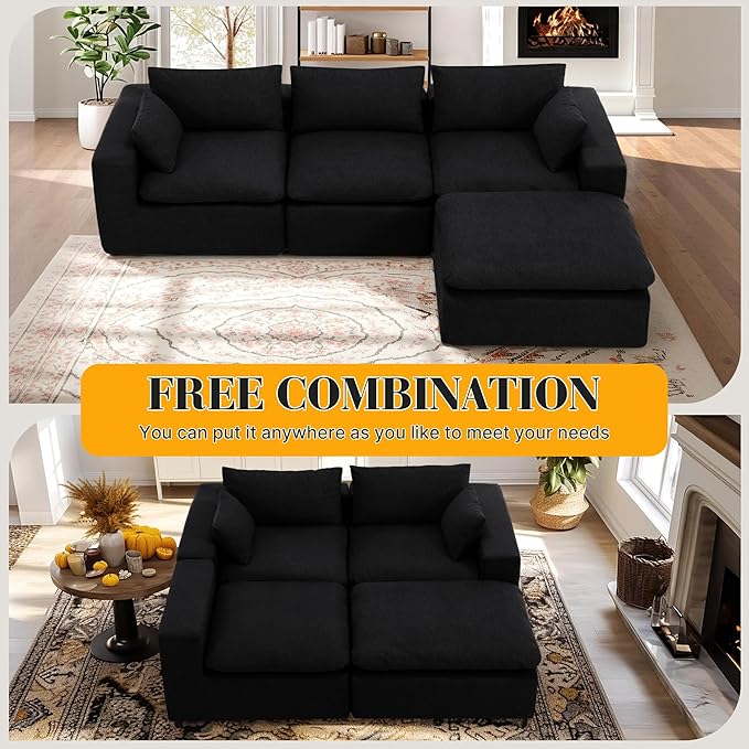127 Oversized L Shaped Modular Sectional Cloud Couch High Back Boneless Sofa with Deep Seat Upholstered Chenille Fabric No Assembly Required for Living Room