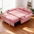 3 in 1 Convertible Sleeper Sofa Bed Loveseat Sleeper 65” Pull Out Couch Adjustable Armrest and Backrest with 2 Pillows for Living Room Bedroom (Pink)