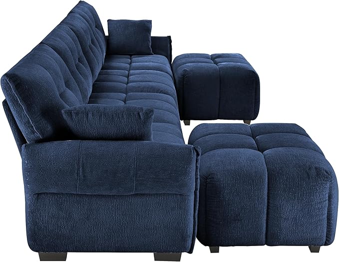 Aoowow Modular Sectional Sofa with Movable Ottoman 141.7” Chenille U Shaped Sofa Couch Upholstered Comfy 4-Seater Couches with Pillows for Living Room Apartment OfficeBlue