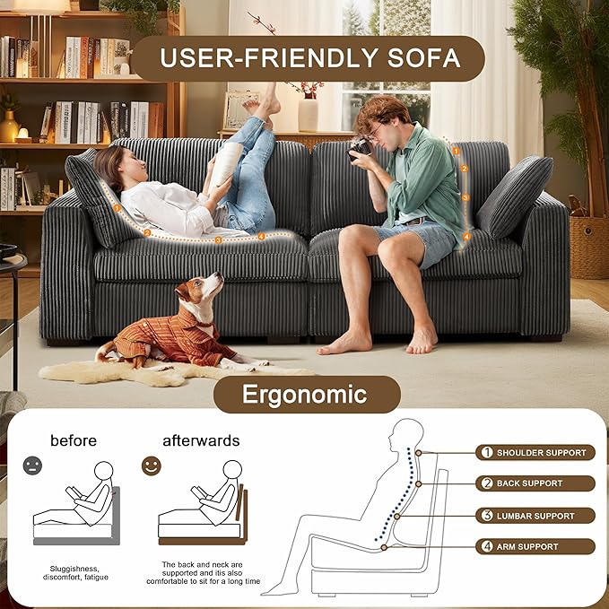 130 Sectional Couches for Living Room Boneless Couch Upholstered Cloud Couch Sectional Modular Sectional Sofa with L Shaped (Dark Grey 3 Seat+1 Ottoman)