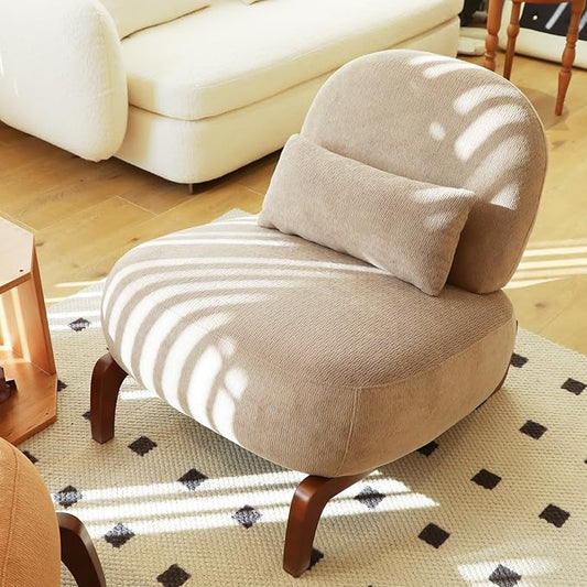 Velvet Accent Chair with Solid Wood Legs Modern Armless Living Room Chair with Soft Cushion Cozy Reading Chair for Bedroom Apartment Balcony &amp Waiting Room (Camel)