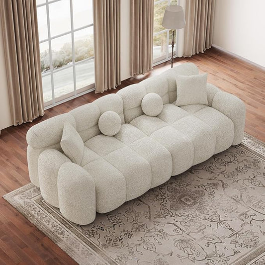 87.3 Modern Sofa Couch Comfy Deep Seat Chenille Cloud Sofa Upholstered 3-Seater Couch Oversized Loveseat for Living Room Bedroom Office Apartment Beige White