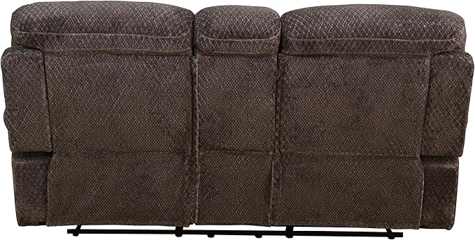 Manual Recliner Sofa for 2 SeatsFlanne Reclining Living Room CouchDouble Recliner Loveseat with Storage Console and Cup Holders for House/Office/Loft/RV(Brown Flanne2 Seats)