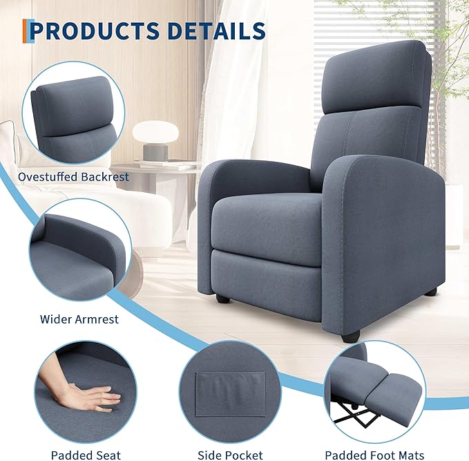 Garvee Recliner Chair for Adults Set of 2 PU Leather Lazy Recliner Ergonomic Adjustable Single Sofa Enhanced with Side Pocket Tall Back Wide Arms &amp Padded Seat Home Theater Seating for Living R
