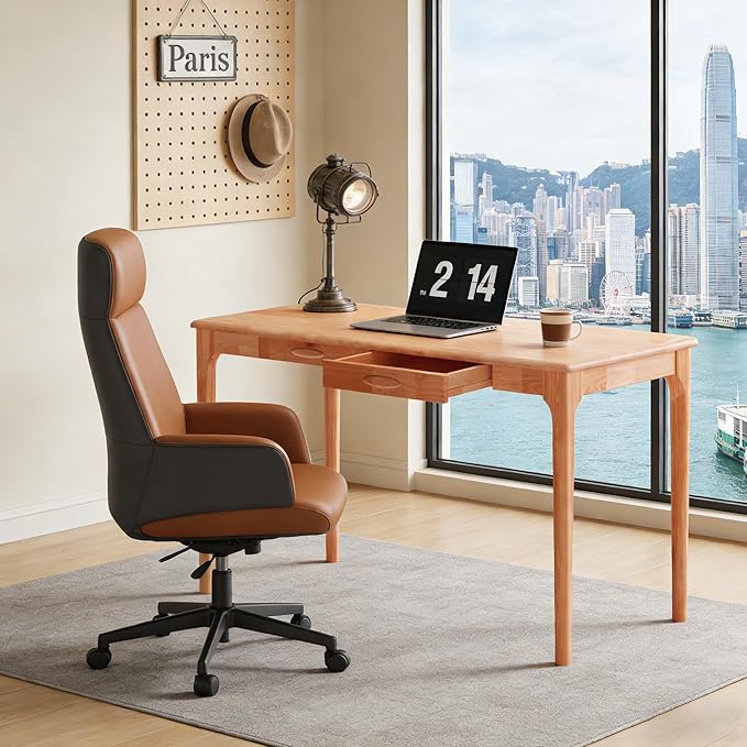 47 Solid Wood Desk with Drawers Small Home Office Writing Wooden Desk Gaming &amp Computer Desk for Bedroom Work Study Table for Small Space(Beech47Inch)
