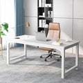 70.8 inch Executive Desk Rustic Office Computer Desk with Thick Metal Frame Vintage Workstation Writing Table Business Furniture for Office Study (White)