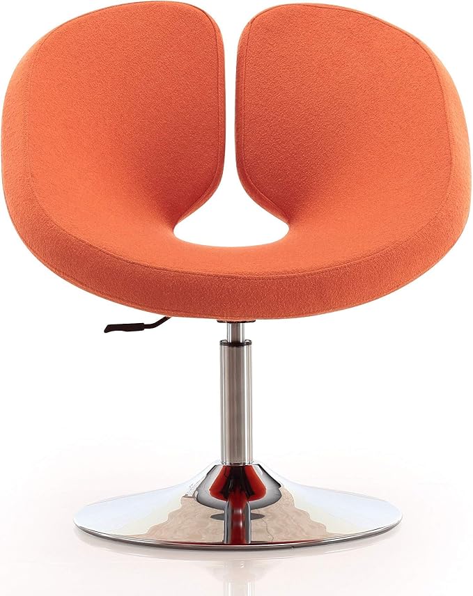 Manhattan Comfort Raspberry Mid Century Modern Living Room Round Seat Leather Accent Chair 22 Set of 2 Orange