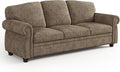 ONBRILL 90 Inch Rolled Arm Sofa for Living Room Deep Seat Nailhead Trim Couch Comfy 3 Seater Chenille Couch w/Wooden Leg Springs Seat Cushion Large Traditional Sofa for Farmhouse Brown