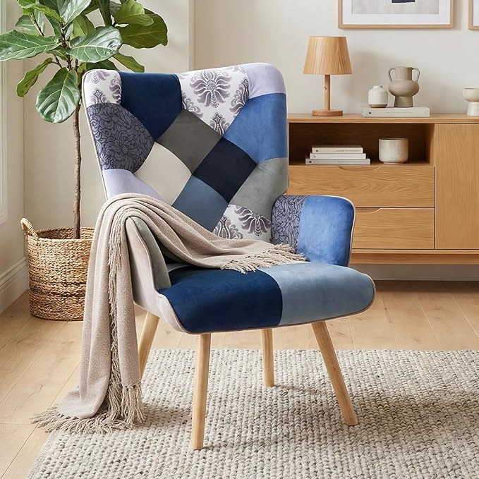 Joysoul Living Room Accent Chair Modern High Back Arm Chair Houndstooth Pattern Bohemian Style Chairs for Bedroom Waiting Room