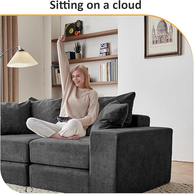 Modular Sectional Loveaeat Cloud Sofa Boneless Couch with Non Slip Base Cozy Sleeper Sofa for Customizable Living Spaces Modern Modular Couch with L-Shape Chaise Deep Seat &amp No Assembly Grey