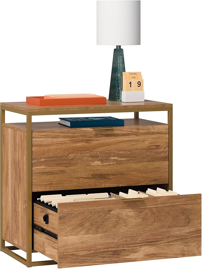 2 Drawer Small Lateral File Cabinet with Lock Contemporary Under Desk Locking Storage Drawers Organizer for Home Office Filing CabinetsBrown