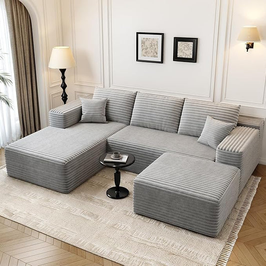 107.5 Cloud Modular Sectional Couch with 1 OttomanModern Minimalist Upholstered Couches Comfort U Shaped Sofa for Living RoomDeep Seat Corner CouchNo Assembly Required (GreyLeft Facing Chaise)