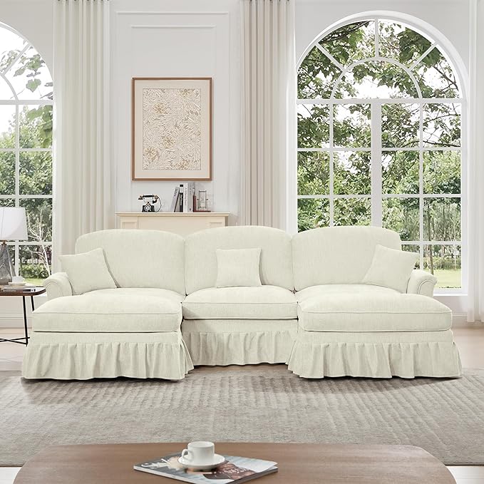 KEIKI 107 3Seat Modular Velvet Sofa Couch for Living Room Small Space Style Conscious Homeowners Warm Inviting Comfy Supportive Rest Space Elegant Premium Premium Design Beige White