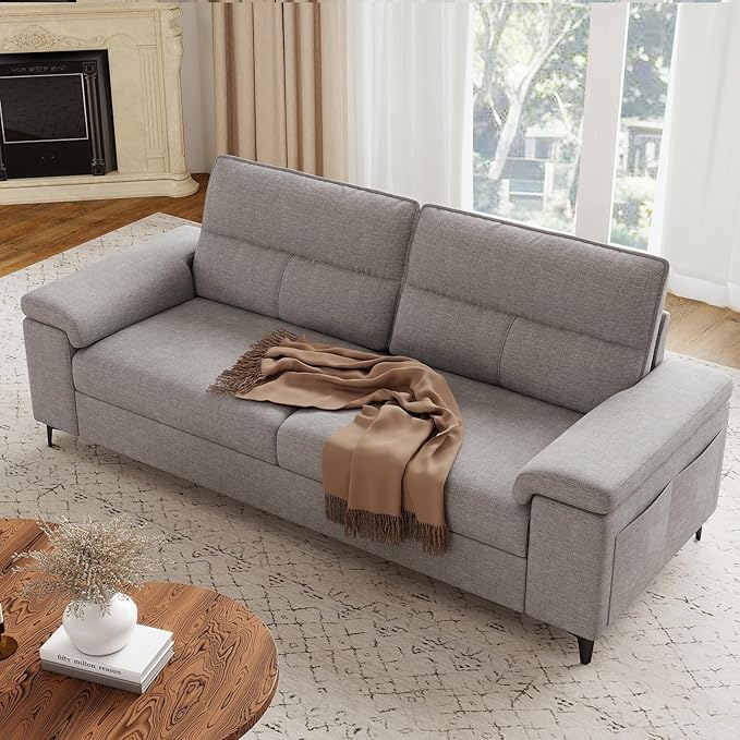 88.97 Modern Sofa Couches for Living Room Deep Seat Sofas with 8”Cushion Comfy 2-Seater Chenille Loveseat with Convertible Armrest Removable Sofa Cover High Leg(Light Gray)