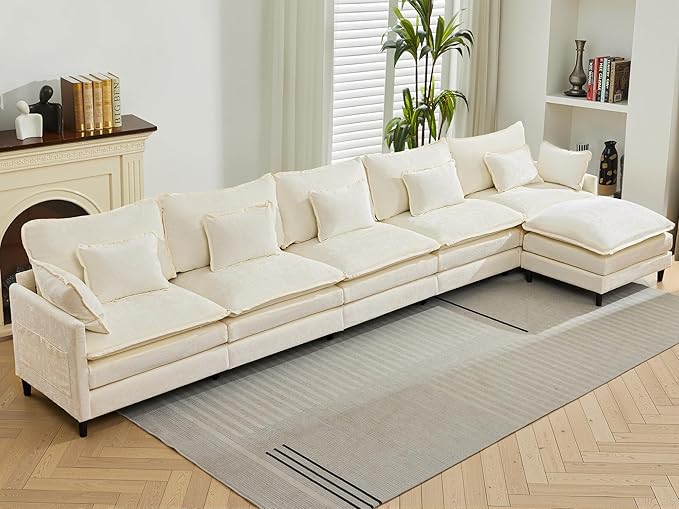 SAMERY 180.6 L Shaped Couch Cloud Sofa Modular Sectional Couch with Large Ottoman 5 Seater Chenille Oversized Deep Seat Sectional Sofa with Pillows for Living Room Bedroom Apartment