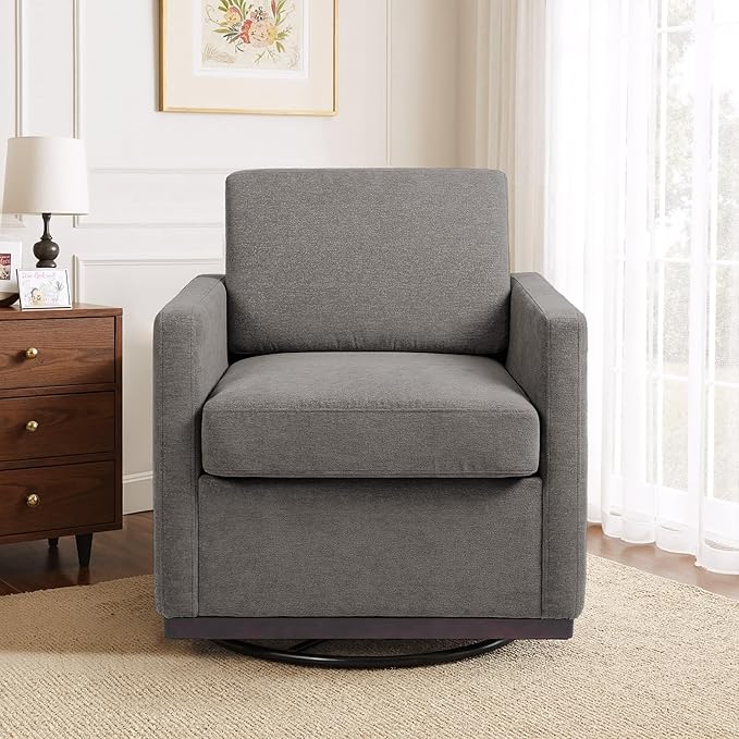 Swivel Accent Chair 360° Swivel Upholstered Club Armchairs for Living Room 31 Wide Square Single Sofa Reading Chair with Deep Seat Metal Swivel Base Chenille Fabric Taupe