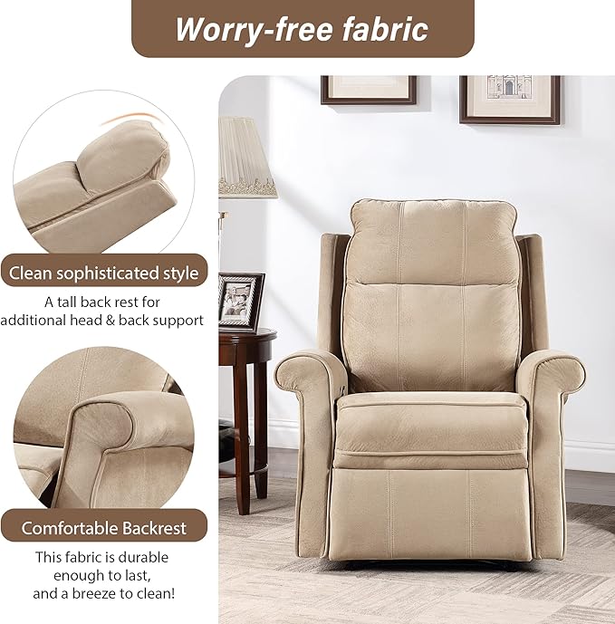 Oversize Modern Upholstered Lounge Single Sofa Manul Recliner Chair with Soft Durable Fabric and Overstuffed Armrests with Tall Neck Support for Living RoomHoney