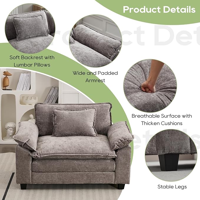 53 Comfy Cloud Sofa Couch with Throw Pillows Upholstered Deep Seat Cozy Sofa Chair Modern Single Seat Modular Sectional Sofa for Living Room