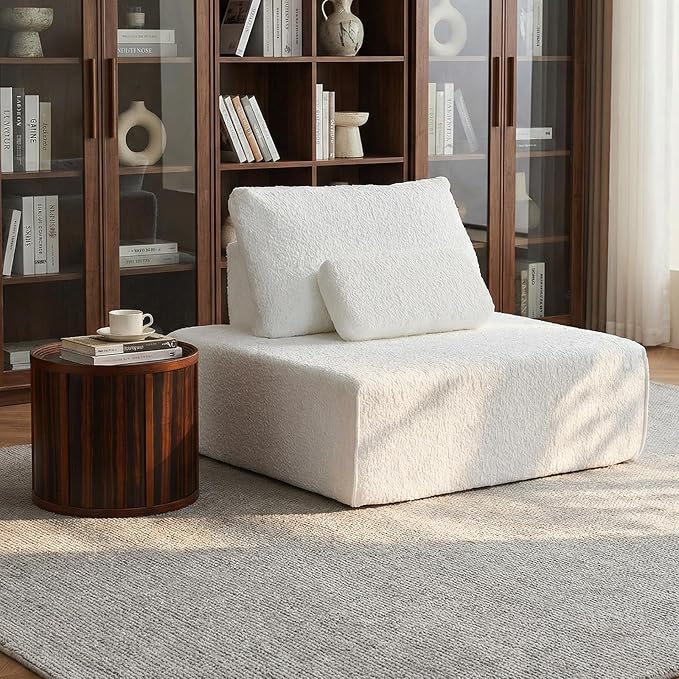 Modular Sectional Sofa Couch Boneless Single Sofa 1 Seat Couch with Deep Seat Memory Foam Cloud Chair with Pillows White Chenille Lazy Floor Couch for Small Spaces Living Room &amp Bedroom