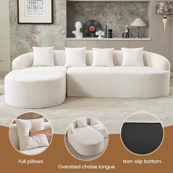 105 Boneless L Shaped Sectional Couch Curved Cloud Deep Seat Sofa with Chaise Lounge Oversized 4 Seater Couches for Living Room No Assembly Chenille Beige