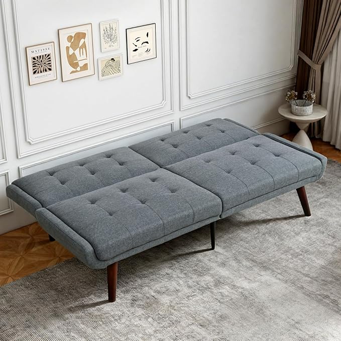 63 Loveseat Sofa Convertible Sofa Bed 5-Position Adjustable Backrest Sleeper Chair Guest Bed for Studio Apartment Basements Cabins Dorm Grey.