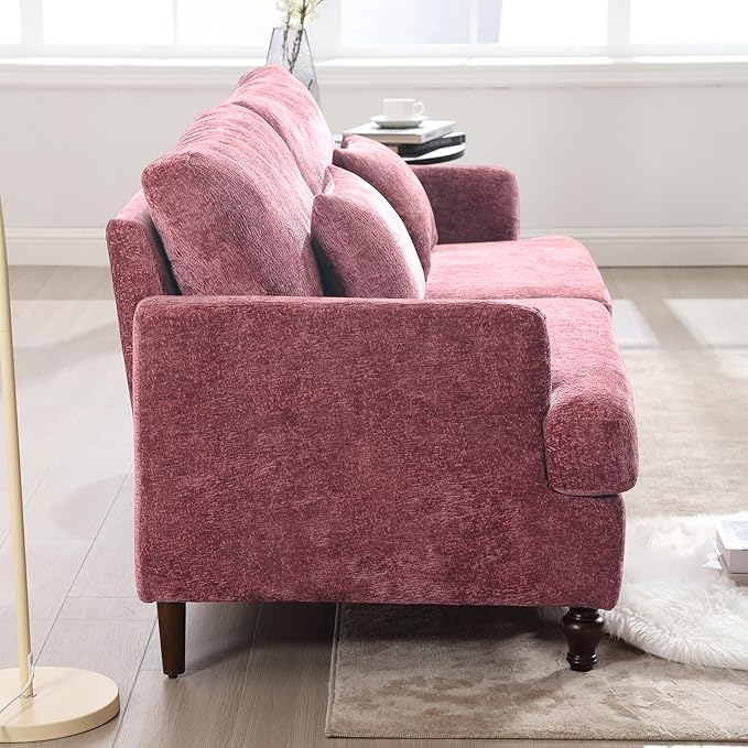 68'' Sofas Couch for Living Room Mid Century Modern Sofa with Deep Seats Chenille Loveseat Cloud Couch Comfy Small Couches for Small Spaces Apartment Bedroom Wine Red