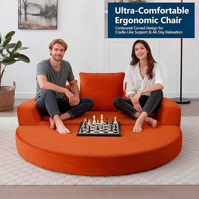 67 Round Convertible Folding Sofa Bed Boneless Couch Loveseat Floor Sleeper Chaise Lounge for Living Room Apartment Dorm Small Spaces Orange