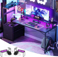 Aheaplus Gaming Desk with LED Strip &amp Power Outlet 59Inch Reversible Computer Desk with Monitor Stand &amp Storage Shelves Home Office Desks with Fabric File Drawer PC Gamer Table Carbon Fibe